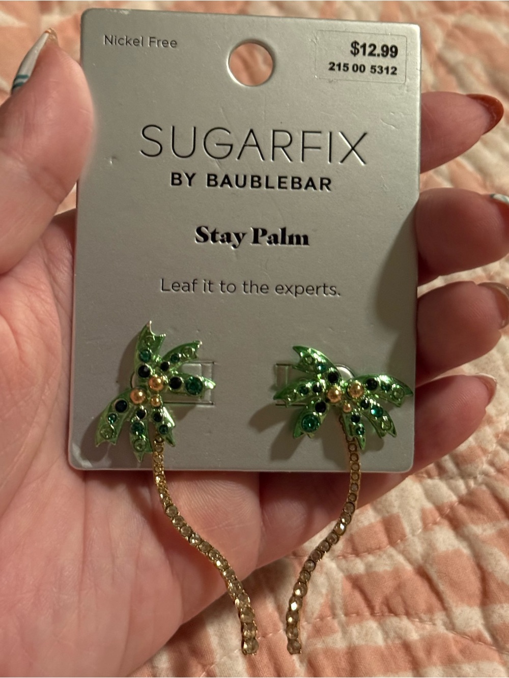 Sugarfix by BaubleBar Stay Palm Green & Gold Palm Tree Rhinestone Drop Earrings